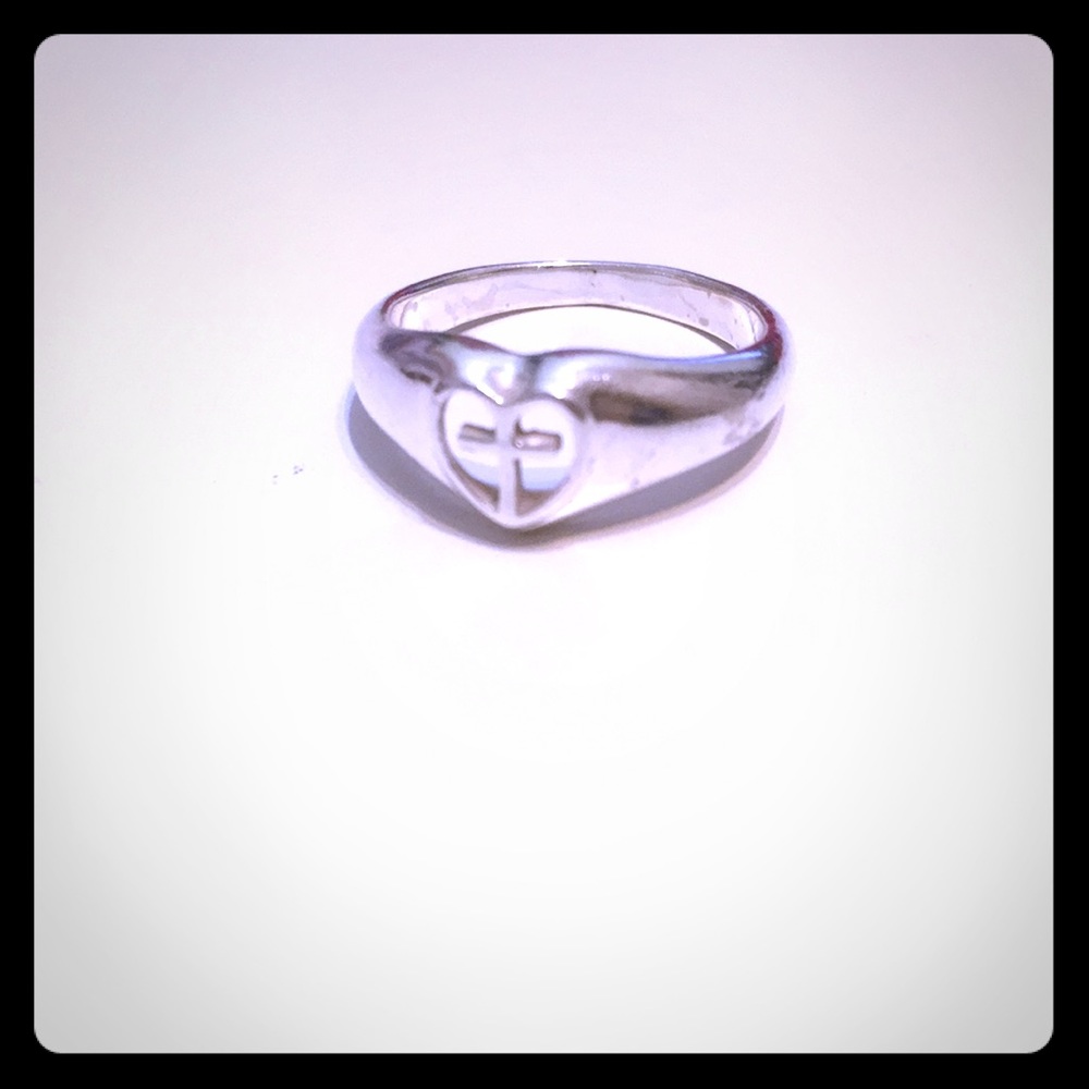 Cross Heart Sterling Silver Ring
